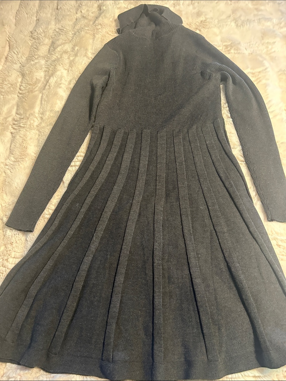Calvin Klein Long Sleeve Pleated Knit Turtleneck Dress - Charcoal - Picture 3 of 3